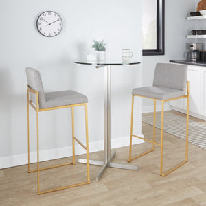 English Elm 30 Inch High Back Barstool Set of 3 with Padded Seat and Metallic Steel Frame Gold Gray B202P290872