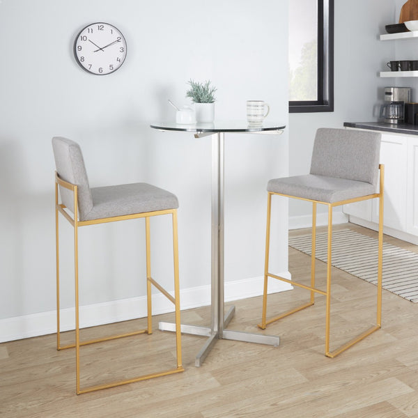 English Elm 30 Inch High Back Barstool Set of 3 with Padded Seat and Metallic Steel Frame Gold Gray B202P290872
