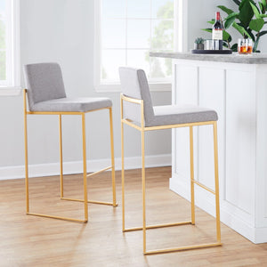 English Elm 30 Inch High Back Barstool Set of 3 with Padded Seat and Metallic Steel Frame Gold Gray B202P290872