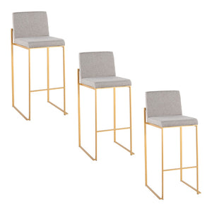 English Elm 30 Inch High Back Barstool Set of 3 with Padded Seat and Metallic Steel Frame Gold Gray B202P290872