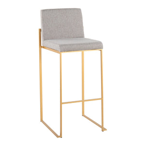 English Elm 30 Inch High Back Barstool Set of 3 with Padded Seat and Metallic Steel Frame Gold Gray B202P290872