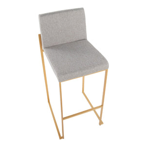 English Elm 30 Inch High Back Barstool Set of 3 with Padded Seat and Metallic Steel Frame Gold Gray B202P290872
