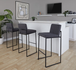 English Elm 30 Inch High Back Barstool Set of 3 with Padded Seat and Metallic Steel Frame Black Charcoal B202P290873
