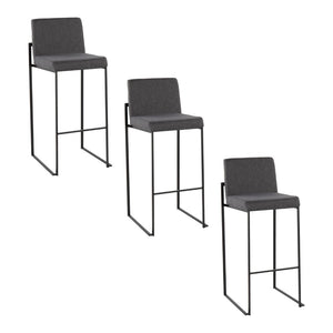 English Elm 30 Inch High Back Barstool Set of 3 with Padded Seat and Metallic Steel Frame Black Charcoal B202P290873