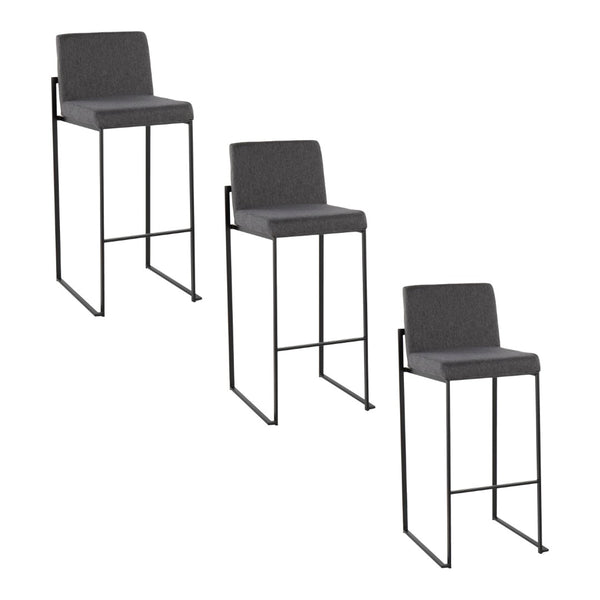 English Elm 30 Inch High Back Barstool Set of 3 with Padded Seat and Metallic Steel Frame Black Charcoal B202P290873