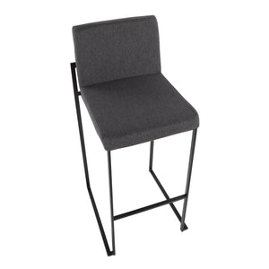 English Elm 30 Inch High Back Barstool Set of 3 with Padded Seat and Metallic Steel Frame Black Charcoal B202P290873