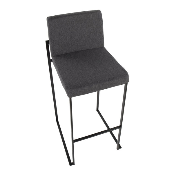 English Elm 30 Inch High Back Barstool Set of 3 with Padded Seat and Metallic Steel Frame Black Charcoal B202P290873