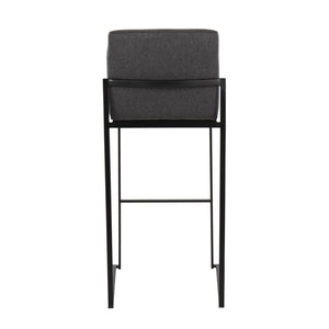 English Elm 30 Inch High Back Barstool Set of 3 with Padded Seat and Metallic Steel Frame Black Charcoal B202P290873