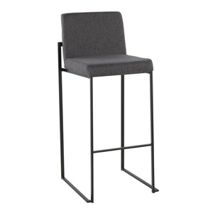 English Elm 30 Inch High Back Barstool Set of 3 with Padded Seat and Metallic Steel Frame Black Charcoal B202P290873