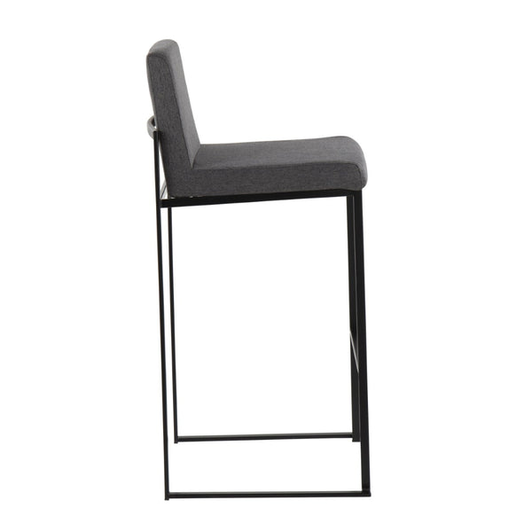 English Elm 30 Inch High Back Barstool Set of 3 with Padded Seat and Metallic Steel Frame Black Charcoal B202P290873