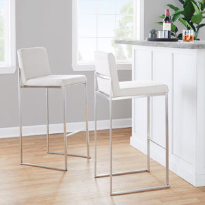 English Elm 30 Inch High Back Barstool Set of 3 with Padded Seat and Metallic Steel Frame Stainless Beige B202P290874