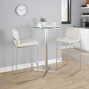 English Elm 30 Inch High Back Barstool Set of 3 with Padded Seat and Metallic Steel Frame Stainless Beige B202P290874