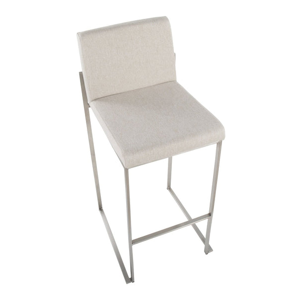 English Elm 30 Inch High Back Barstool Set of 3 with Padded Seat and Metallic Steel Frame Stainless Beige B202P290874