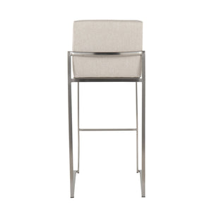 English Elm 30 Inch High Back Barstool Set of 3 with Padded Seat and Metallic Steel Frame Stainless Beige B202P290874