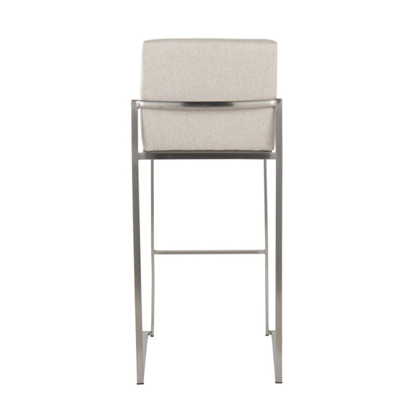 English Elm 30 Inch High Back Barstool Set of 3 with Padded Seat and Metallic Steel Frame Stainless Beige B202P290874