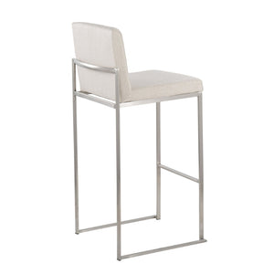 English Elm 30 Inch High Back Barstool Set of 3 with Padded Seat and Metallic Steel Frame Stainless Beige B202P290874
