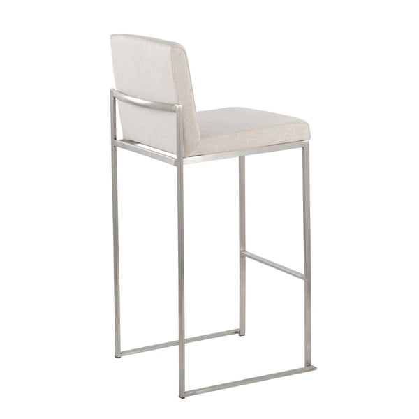 English Elm 30 Inch High Back Barstool Set of 3 with Padded Seat and Metallic Steel Frame Stainless Beige B202P290874