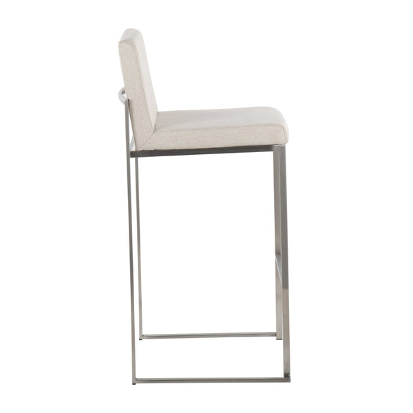 English Elm 30 Inch High Back Barstool Set of 3 with Padded Seat and Metallic Steel Frame Stainless Beige B202P290874