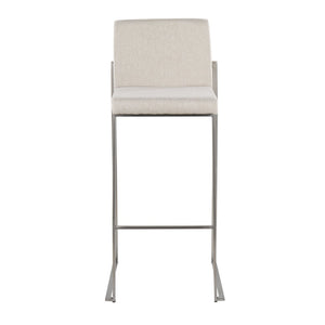 English Elm 30 Inch High Back Barstool Set of 3 with Padded Seat and Metallic Steel Frame Stainless Beige B202P290874