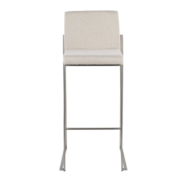 English Elm 30 Inch High Back Barstool Set of 3 with Padded Seat and Metallic Steel Frame Stainless Beige B202P290874