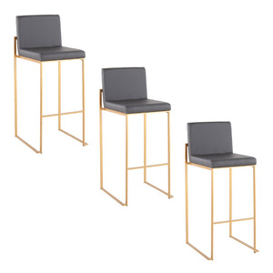 English Elm 30 Inch High Back Barstools Set of 3 Gold Frame Grey Faux Leather Kitchen Island Seating Gold Steel B202P290875