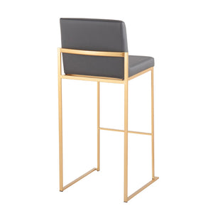 English Elm 30 Inch High Back Barstools Set of 3 Gold Frame Grey Faux Leather Kitchen Island Seating Gold Steel B202P290875