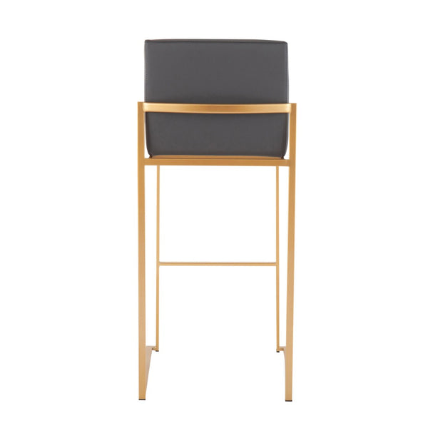 English Elm 30 Inch High Back Barstools Set of 3 Gold Frame Grey Faux Leather Kitchen Island Seating Gold Steel B202P290875
