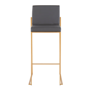 English Elm 30 Inch High Back Barstools Set of 3 Gold Frame Grey Faux Leather Kitchen Island Seating Gold Steel B202P290875