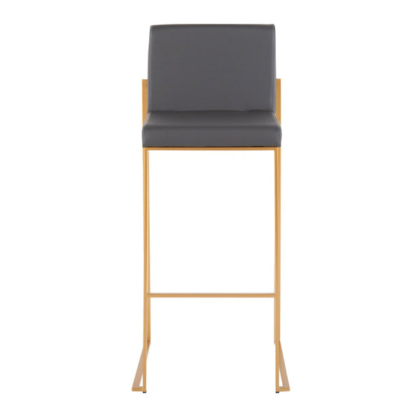 English Elm 30 Inch High Back Barstools Set of 3 Gold Frame Grey Faux Leather Kitchen Island Seating Gold Steel B202P290875