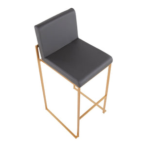 English Elm 30 Inch High Back Barstools Set of 3 Gold Frame Grey Faux Leather Kitchen Island Seating Gold Steel B202P290875