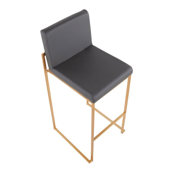 English Elm 30 Inch High Back Barstools Set of 3 Gold Frame Grey Faux Leather Kitchen Island Seating Gold Steel B202P290875