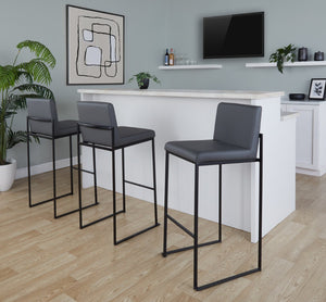 English Elm 30 Inch High Back Barstools Set of 3 Gold Frame Grey Faux Leather Kitchen Island Seating Black Steel B202P290876