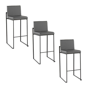 English Elm 30 Inch High Back Barstools Set of 3 Gold Frame Grey Faux Leather Kitchen Island Seating Black Steel B202P290876