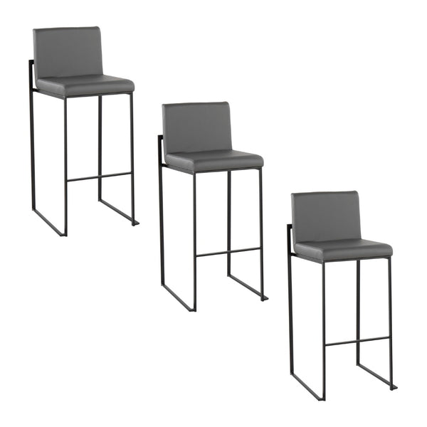 English Elm 30 Inch High Back Barstools Set of 3 Gold Frame Grey Faux Leather Kitchen Island Seating Black Steel B202P290876