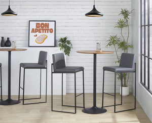 English Elm 30 Inch High Back Barstools Set of 3 Gold Frame Grey Faux Leather Kitchen Island Seating Black Steel B202P290876