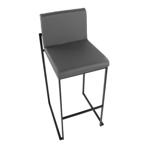 English Elm 30 Inch High Back Barstools Set of 3 Gold Frame Grey Faux Leather Kitchen Island Seating Black Steel B202P290876