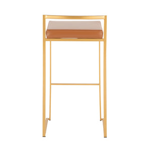 English Elm 30 Inch Glam Stackable Barstools Set of 3 Faux Leather Padded Seats Bar Counter Camel Gold Metal B202P290878