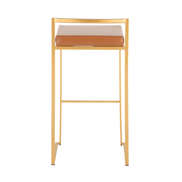 English Elm 30 Inch Glam Stackable Barstools Set of 3 Faux Leather Padded Seats Bar Counter Camel Gold Metal B202P290878