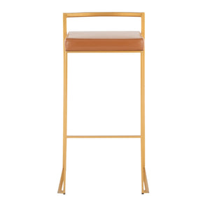 English Elm 30 Inch Glam Stackable Barstools Set of 3 Faux Leather Padded Seats Bar Counter Camel Gold Metal B202P290878