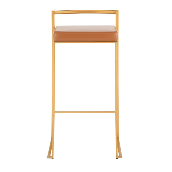 English Elm 30 Inch Glam Stackable Barstools Set of 3 Faux Leather Padded Seats Bar Counter Camel Gold Metal B202P290878