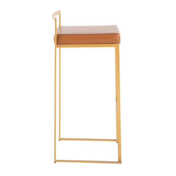 English Elm 30 Inch Glam Stackable Barstools Set of 3 Faux Leather Padded Seats Bar Counter Camel Gold Metal B202P290878