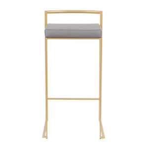 English Elm 30 Inch Glam Stackable Barstools Set of 3 Faux Leather Padded Seats Bar Counter Gray Stainless Steel B202P290879