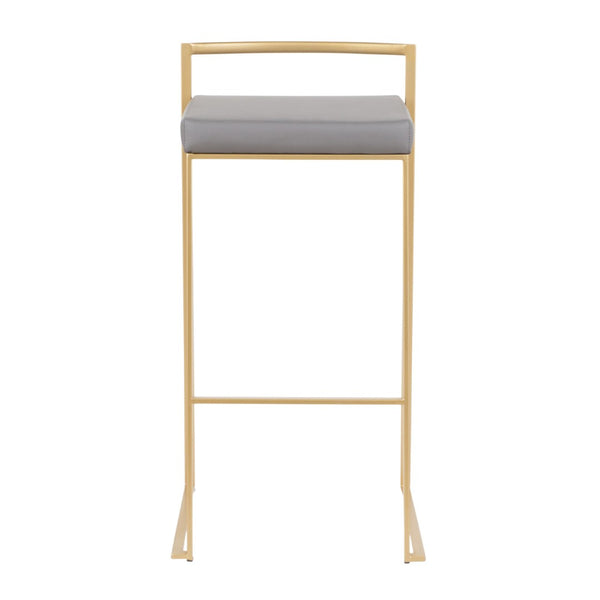 English Elm 30 Inch Glam Stackable Barstools Set of 3 Faux Leather Padded Seats Bar Counter Gray Stainless Steel B202P290879