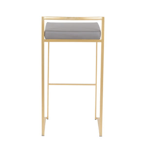 English Elm 30 Inch Glam Stackable Barstools Set of 3 Faux Leather Padded Seats Bar Counter Gray Stainless Steel B202P290879