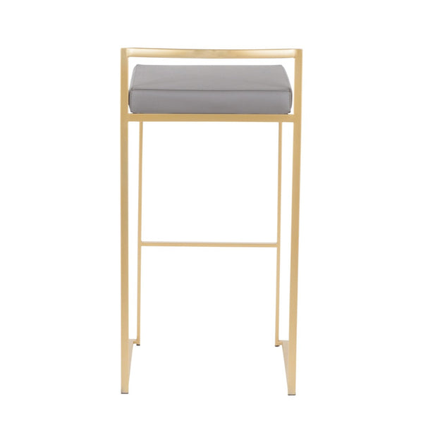 English Elm 30 Inch Glam Stackable Barstools Set of 3 Faux Leather Padded Seats Bar Counter Gray Stainless Steel B202P290879