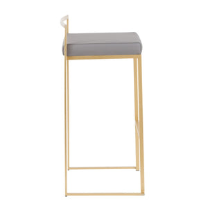 English Elm 30 Inch Glam Stackable Barstools Set of 3 Faux Leather Padded Seats Bar Counter Gray Stainless Steel B202P290879
