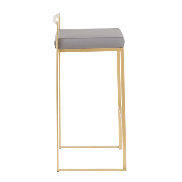 English Elm 30 Inch Glam Stackable Barstools Set of 3 Faux Leather Padded Seats Bar Counter Gray Stainless Steel B202P290879