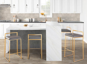 English Elm 30 Inch Glam Stackable Barstools Set of 3 Faux Leather Padded Seats Bar Counter Gray Stainless Steel B202P290879
