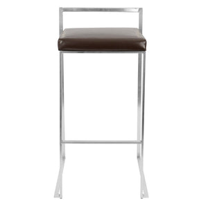 English Elm 30 Inch Glam Stackable Barstools Set of 3 Faux Leather Padded Seats Bar Counter Brown Stainless Steel B202P290880