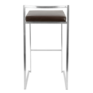 English Elm 30 Inch Glam Stackable Barstools Set of 3 Faux Leather Padded Seats Bar Counter Brown Stainless Steel B202P290880